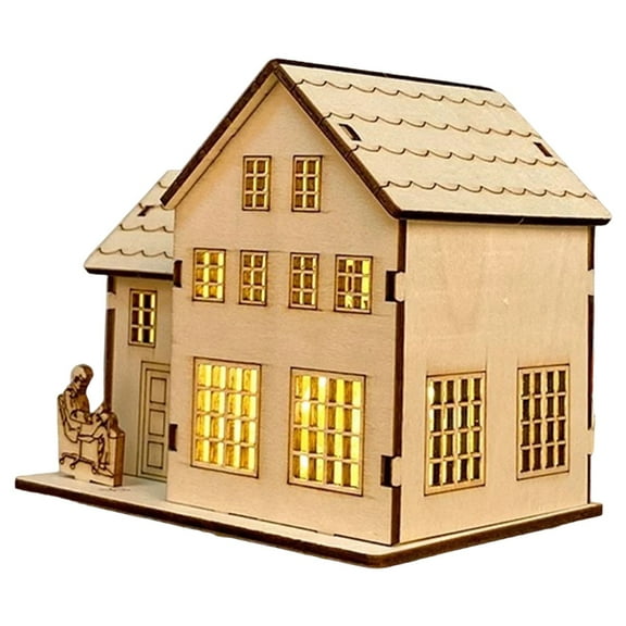 Chanana LED Light up Wooden Christmas House Village Decorations Unfinished Wood Xmas House DIY Wood Chalet Tree Ornaments Christmas Table Centerpieces