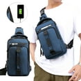 thumbnail image 1 of Chanana Men's Crossbody Sling Bag with USB Port & Earphone Hole, Lightweight Daypack for Hiking Travel - Waterproof Nylon, Blue, 1 of 9
