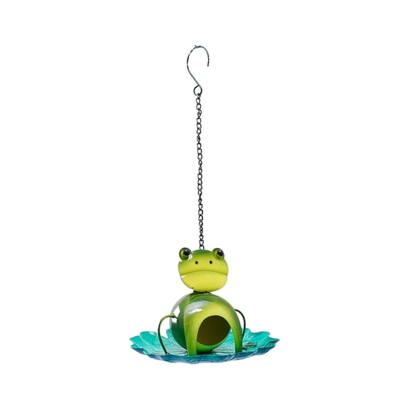 Chanana Metal Frog Bird Feeder, Wild Bird Feeder Decor with Anti-Spill Design, Green, 7.87 x 7.87 x 5.91 inches for Outdoor Courtyard, Garden, Window, and Patio Decoration