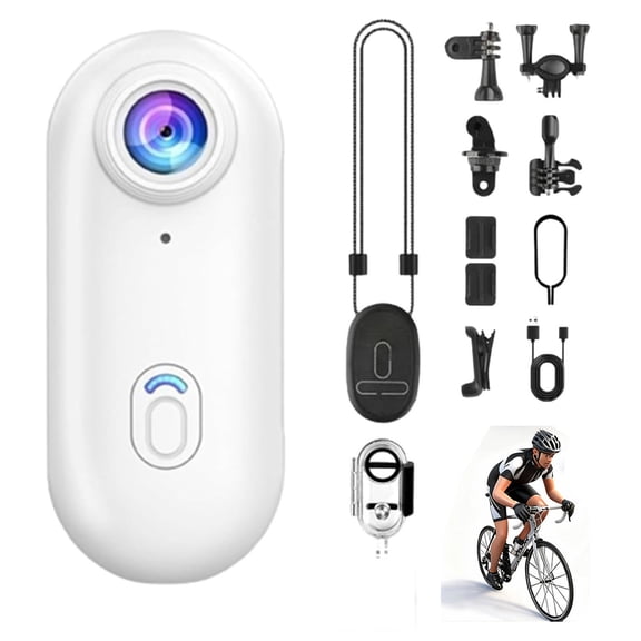 Chanana Motorcycle Camera, HD Action Camera, Thumb Lens, HD Mini Wearable Body Adventure Action Cameras, 360掳 Rotation Portable Wearable Mini Action Cam, for Cycling, Diving (White)