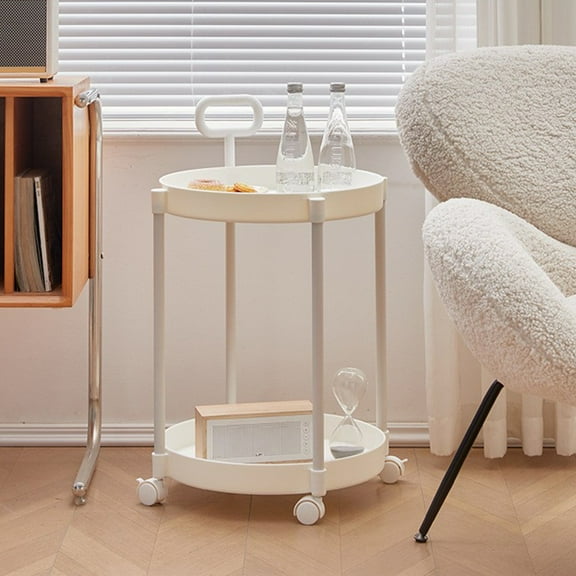 Chanana Movable Plastic Storage Cart with Wheels, 2-Tier Organizer for Living Room, Bedroom, White