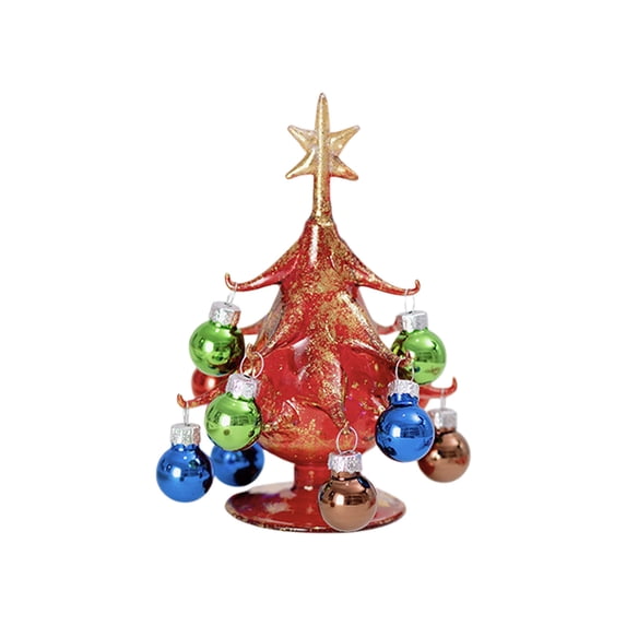 Chanana Multicolore Vintage Inspired Mini Glass Christmas Tree, Tabletop Miniature Glass Christmas Tree with Ball Ornaments Xmas Tree for Home Office Christmas Decorations, Party Favors - Red,S