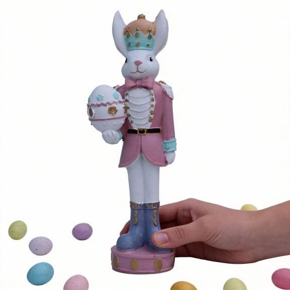 Chanana Nutcrackers Figures Easter Rabbit Nutcracker Resin Bunny Figurine Sculpture Pink Spring Home Table Decorations Holiday Cute Animal Ornament