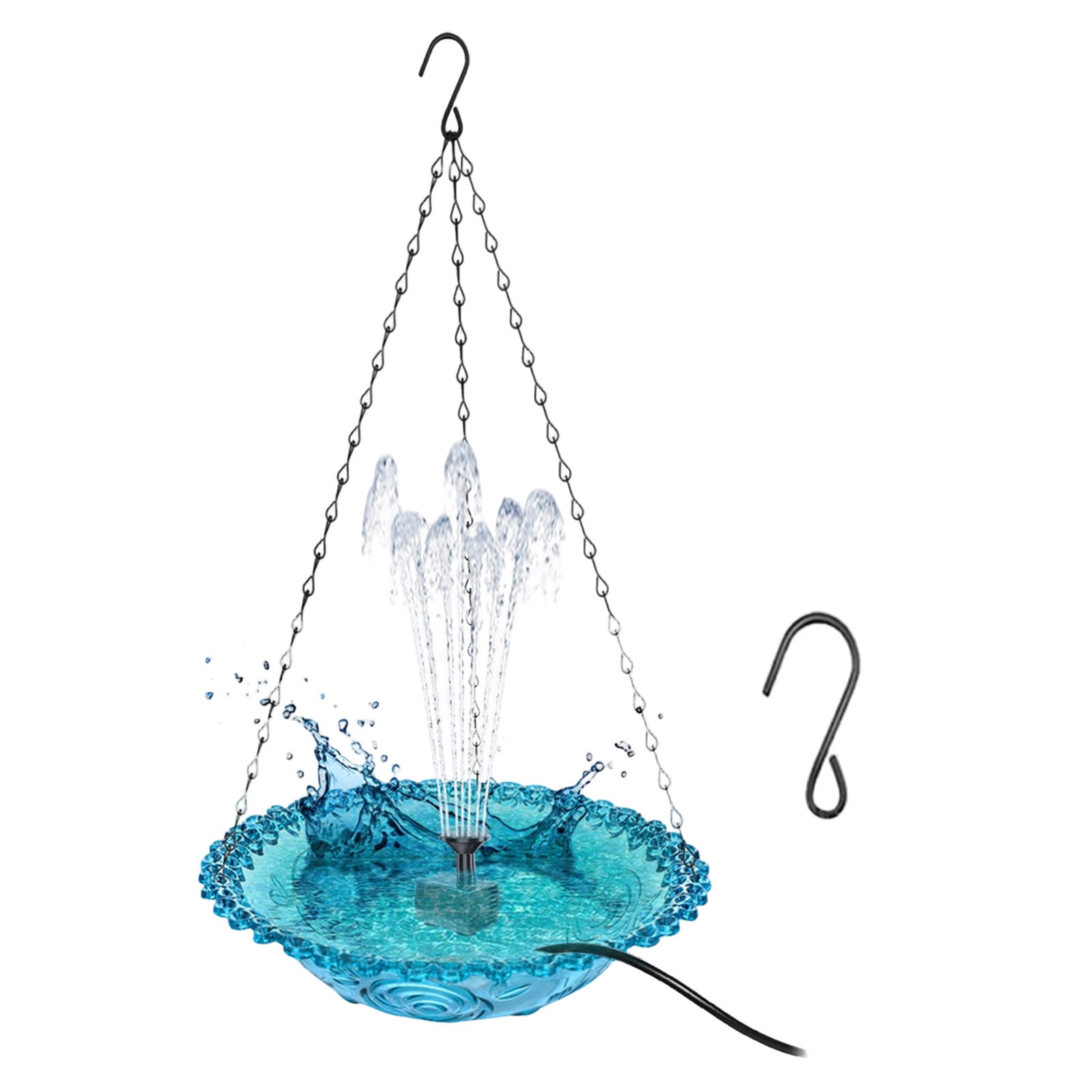 Chanana Outdoor Hanging Birdbath, Large Hanging Bird Bath, Colorful Decorative with USB Pump Glass Bowl, Attracts Hummingbirds Garden Birds for Backyard Patio Decor