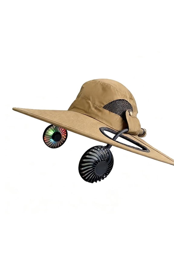 Outdoor Wide Brim Sun Hat, Cooling Sun Hat with 2 Solar Fan Rechargeable, UPF 50+ Bucket Hat, Neck Fan Hat for Camping, Fishing & Beach Essentials, Gift for Men Women