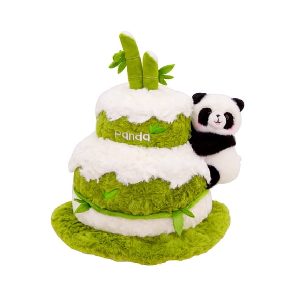 Chanana Panda Bamboo Cake Plush Doll, 2-Tier Stuffed Animal Cake with Panda Doll, Soft Fluffy Plush Cake Decoration for Kids Gift Home Decor, 7.9"