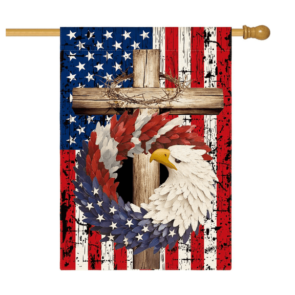 Chanana Patriotic Stars and Stripes Eagle Wreath House Flag 17.7x11.8 Inch Double Sided Outside, USA 4th of July Memorial Day Independence Day Watercolor Yard Outdoor Decoration