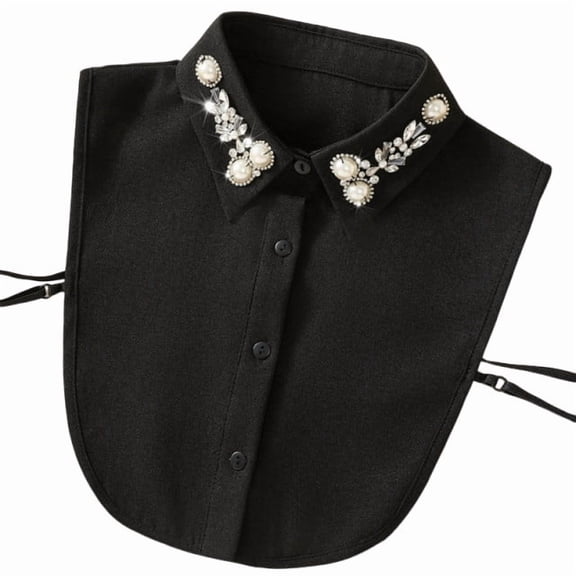 Chanana Pearl Fake Collars Detachable Dickey Collar Blouse Half Shirt Crystal Peter Pan Faux False Collar for Women for Daily Work Party, Black