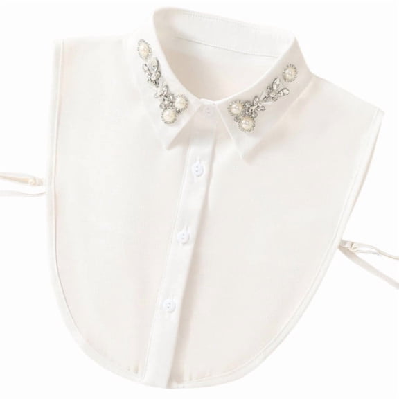 Chanana Pearl Fake Collars Detachable Dickey Collar Blouse Half Shirt Crystal Peter Pan Faux False Collar for Women for Daily Work Party, White