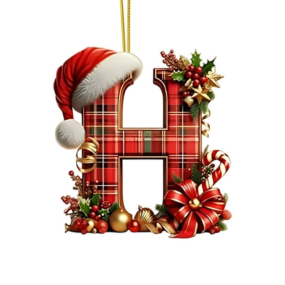 Chanana Red Initials Christmas Ornaments for Tree 2D Acrylic Personalized Decorative Monogram Pendants with Santa Hat 26 Letters Christmas Hanging Decorations for DIY Crafts Xmas Home Decor