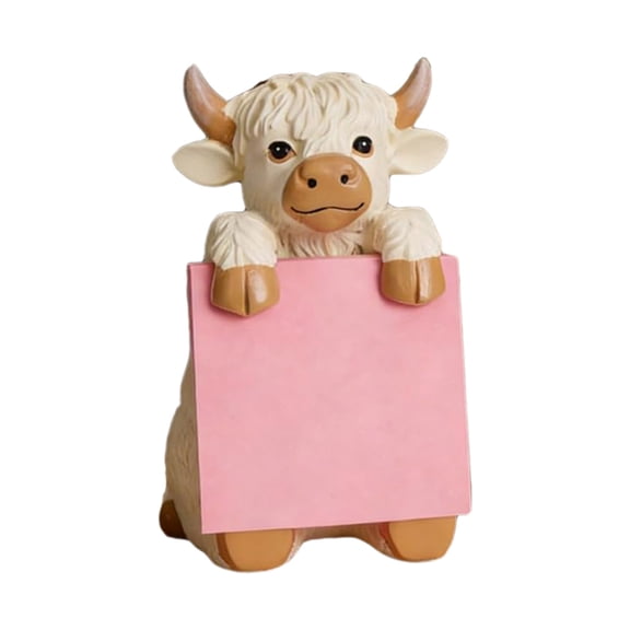 Chanana Resin Highland Cow Poping-up Sticky Note Holder for Office Desk Decor, Cute Animal Handmade Highland Cow Dispenser Home Desktop Organizer Accessory, White