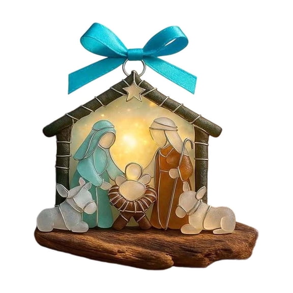 Chanana Sea Glass Nativity Ornament,Coastal Nativity Decor with Holy Family Scene,Jesus’ Birth Christmas Ornament for Family Gatherings Holiday Parties and Windowsill