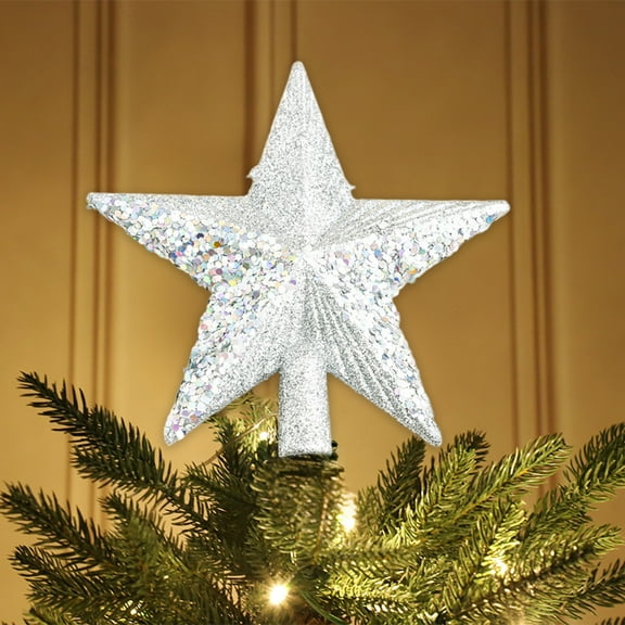 Chanana Silver Glitter Miniature 5 Point Star Tree-Topper, Christmas Tree Top-Star With Sequin Embellishments for Christmas Tree Decoration