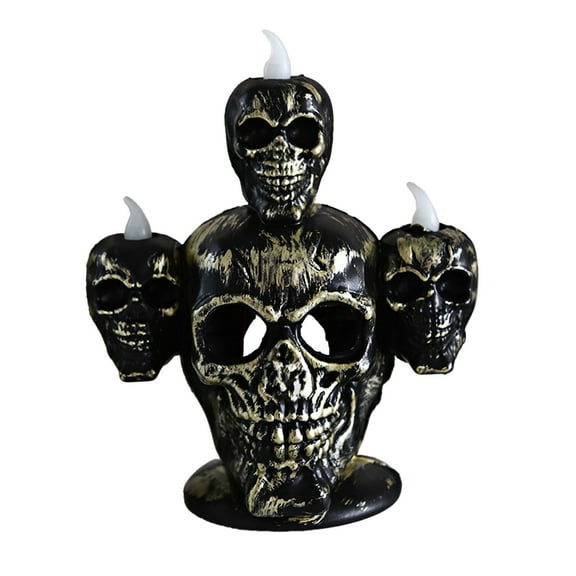 Chanana Skull Halloween Candles Lamp,Halloween Decorations Indoor 3-Candles Candelabra LED Lights Battery Operated Candles Holder, Halloween Decor for Home Table Party Room Scary Haunted House