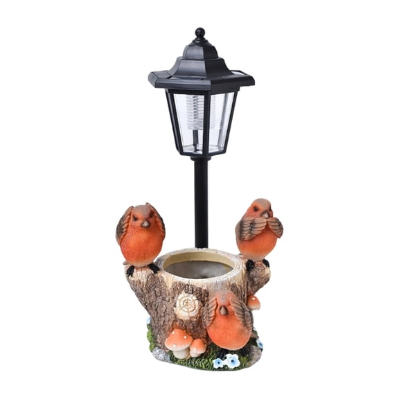 Chanana Solar Garden Lantern with Planter, Hand-Painted Red Bird Statues, Multi-Functional Bird Bath & Bird Feeder, Waterproof LED Outdoor Decor for Patio, Yard, Lawn, Garden Gifts for Bird Lovers