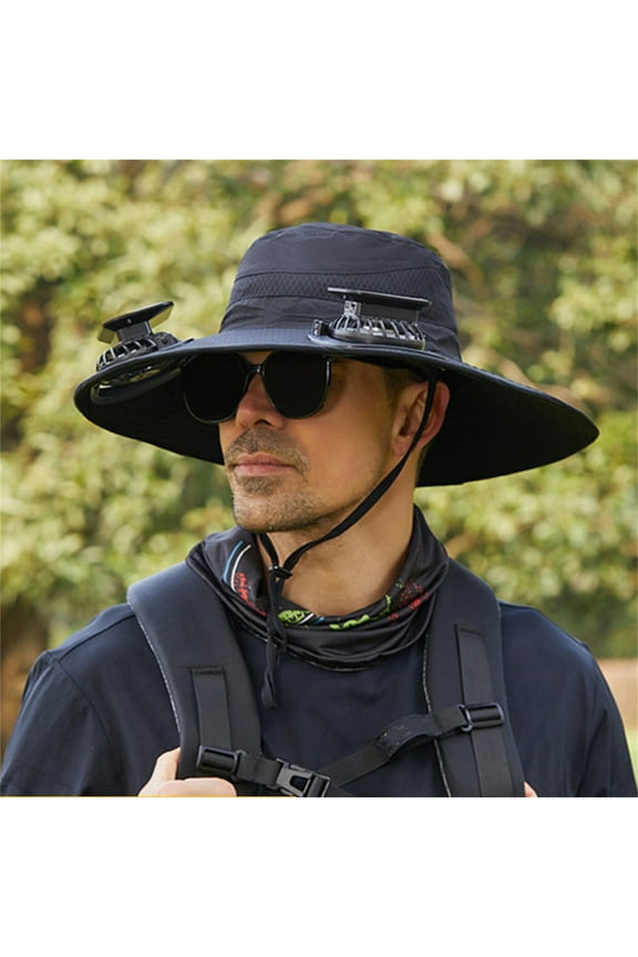 Solar-Powered Cooling Hat - Detachable Fan for Hiking & Fishing (Black)
