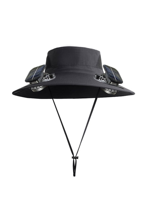 Solar-Powered Cooling Hat for Men – USB-Rechargeable 3-Speed Fan, Wide Brim UPF 50+ Sun Protection (Black)