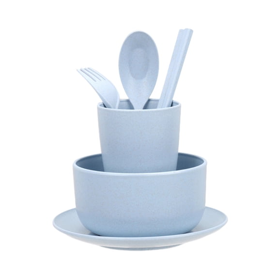 Chanana Wheat Straw 6pcs Set Kitchen Dinnerware Bowl Sets Dinnerware Tableware Dinner Plates Bowl Cup Plate Knife Spoon Fork Chopsticks Flatware, Blue