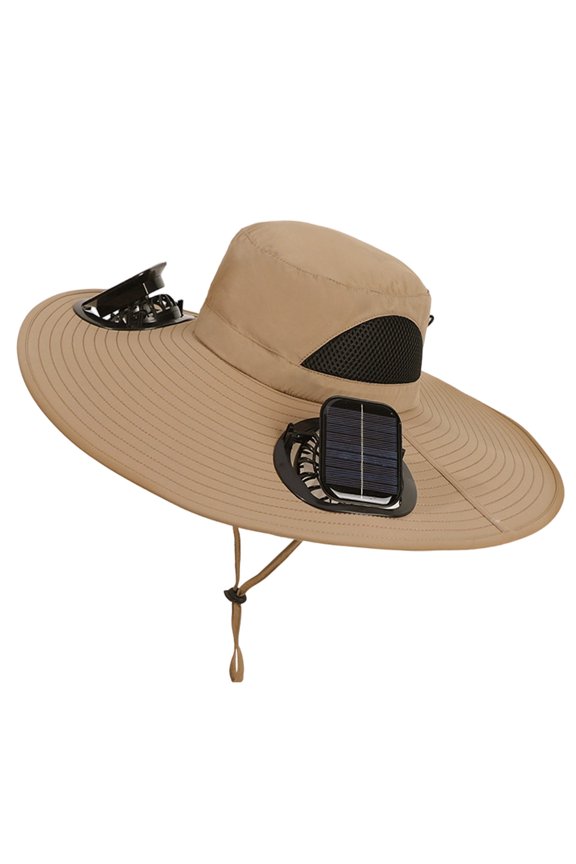 Wide Brim Solar Fan Hat, Fishing Hat with 2 Solar Fan, Wide Hat with Solar Fans Built in,UV Protection Outdoor Sun Hats, Fishing & Beach Hat for Men Women Hat, USB & Solar Powered
