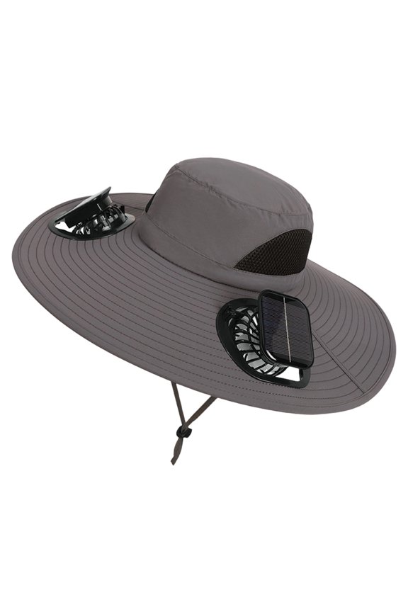Wide Brim Solar Fan Hat, Fishing Hat with 2 Solar Fan, Wide Hat with Solar Fans Built in,UV Protection Outdoor Sun Hats, Fishing & Beach Hat for Men Women Hat, USB & Solar Powered
