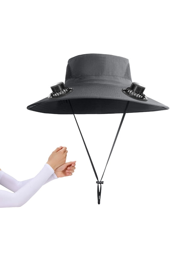 Wide Brim Solar Fan Hat, Outdoor Fishing Sun Hat with 2 Solar Fans, Solar & USB Charging Sun Hat with Fan for Men and Women Outdoor