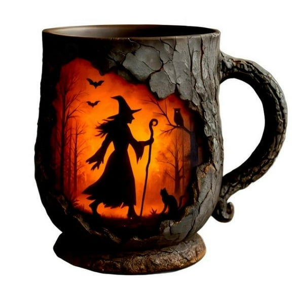 Chanana Witch Forest Fire Mug, Forest Fire Design with 3D Relief Mug, 3D Vintage Sasquatch Witch Outdoor Coffee Gifts Cup, for Witch Bushcraft & Campers, Paranormal Lover Gift