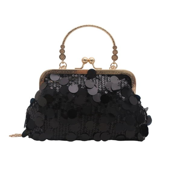 Chanana Women's Evening Handbag, Black Sparkly Sequin Evening Crossbody Bag, Top Handle Glitter Evening Bag, Bling Shoulder Clutch