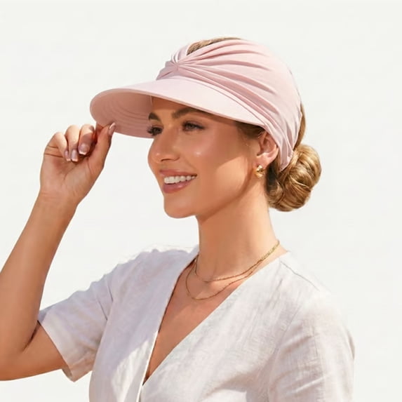 Chanana Women's UPF 50+ Sun Visor Hat, Twisted Design Wide Brim UV Protection Ponytail Cap, Lightweight Foldable Beach Hat for Golf Hiking Outdoor Activities Sport, Light Pink