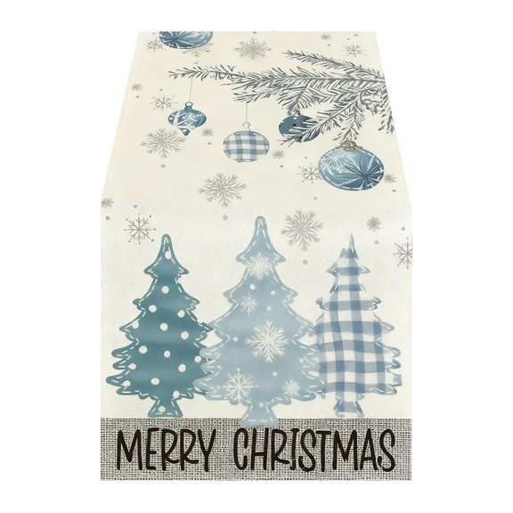 Chanana Xmas Trees Snowflake Christmas Table Runner, Seasonal Winter Green Kitchen Dining Table Decoration for Home Party Decor for Xmas Holiday Seasonal Winter Decoration