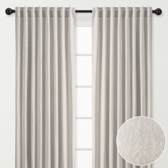 Chanasya 2-Panel Classy Embossed Leaf Textured Curtains - Back Tab, Ring Tab - for Windows Living Room Bedroom - Partial Room Darkening Drapes for Privacy - 52 x 84 Inches - Beige