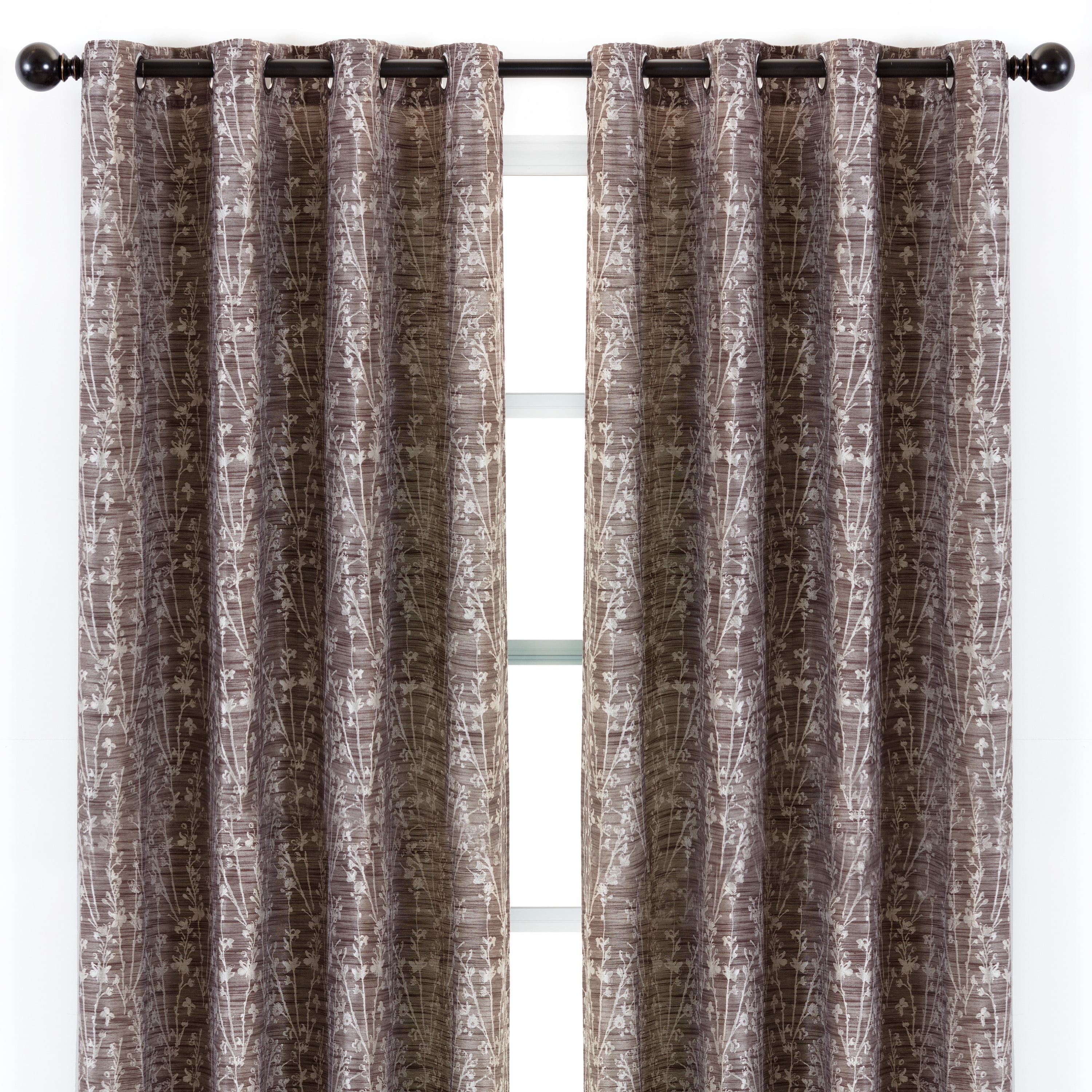 Brown Floral Jacquard Blackout Grommet Drapes - Set of 2