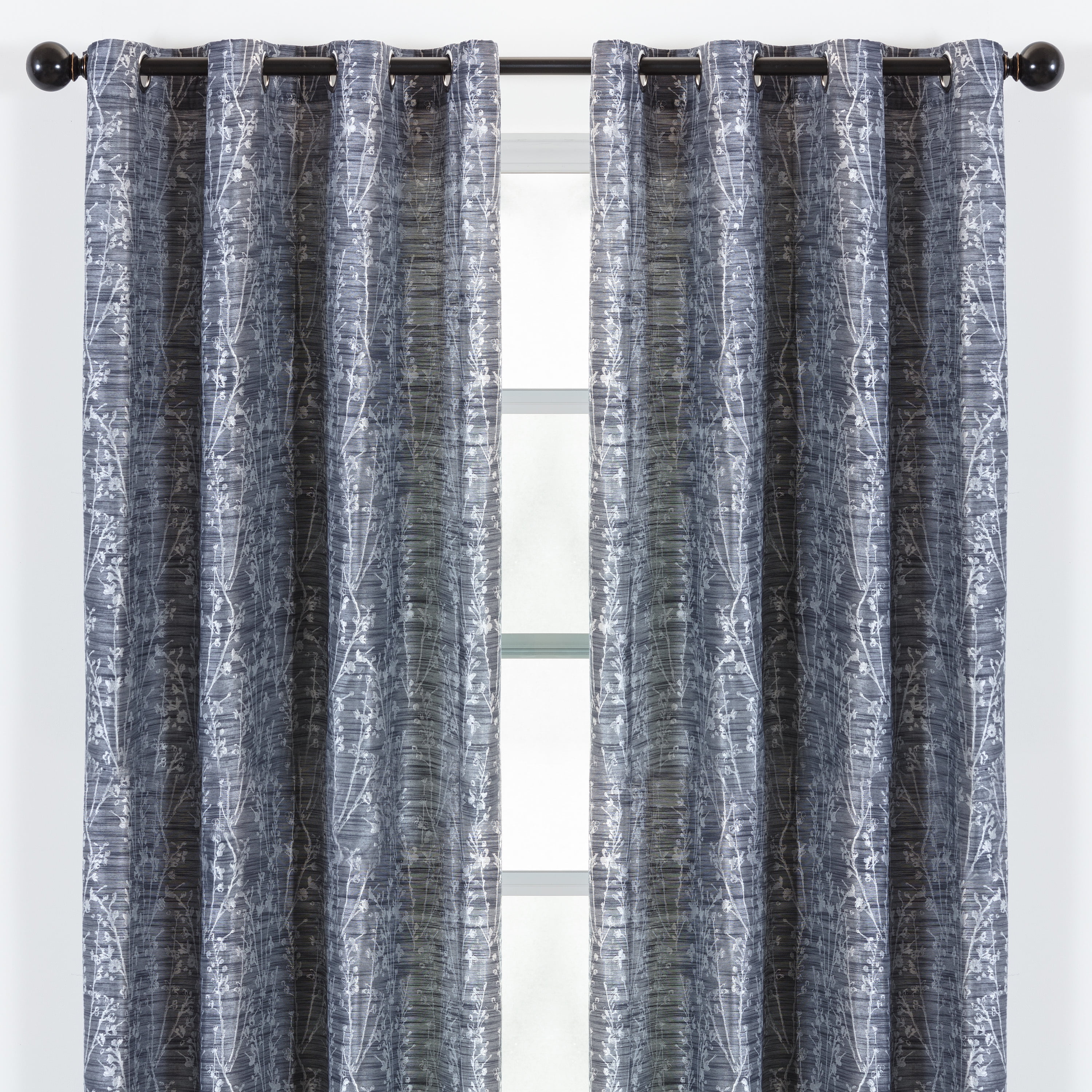 Dark Blue Floral Jacquard Room Darkening Grommet Curtains - 52 x 96 Inches