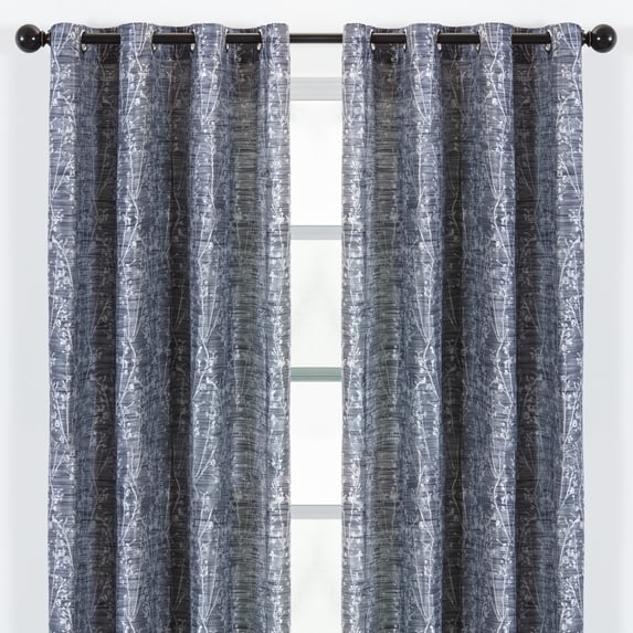 Chanasya 2-Panel Floral Jacquard Textured Dark Blue Curtains with Grommets for Windows Living Room Bedroom Office - Partial Room Darkening Drapes for Privacy and Decor - 52 x 84 Inch Long - Dark Blue