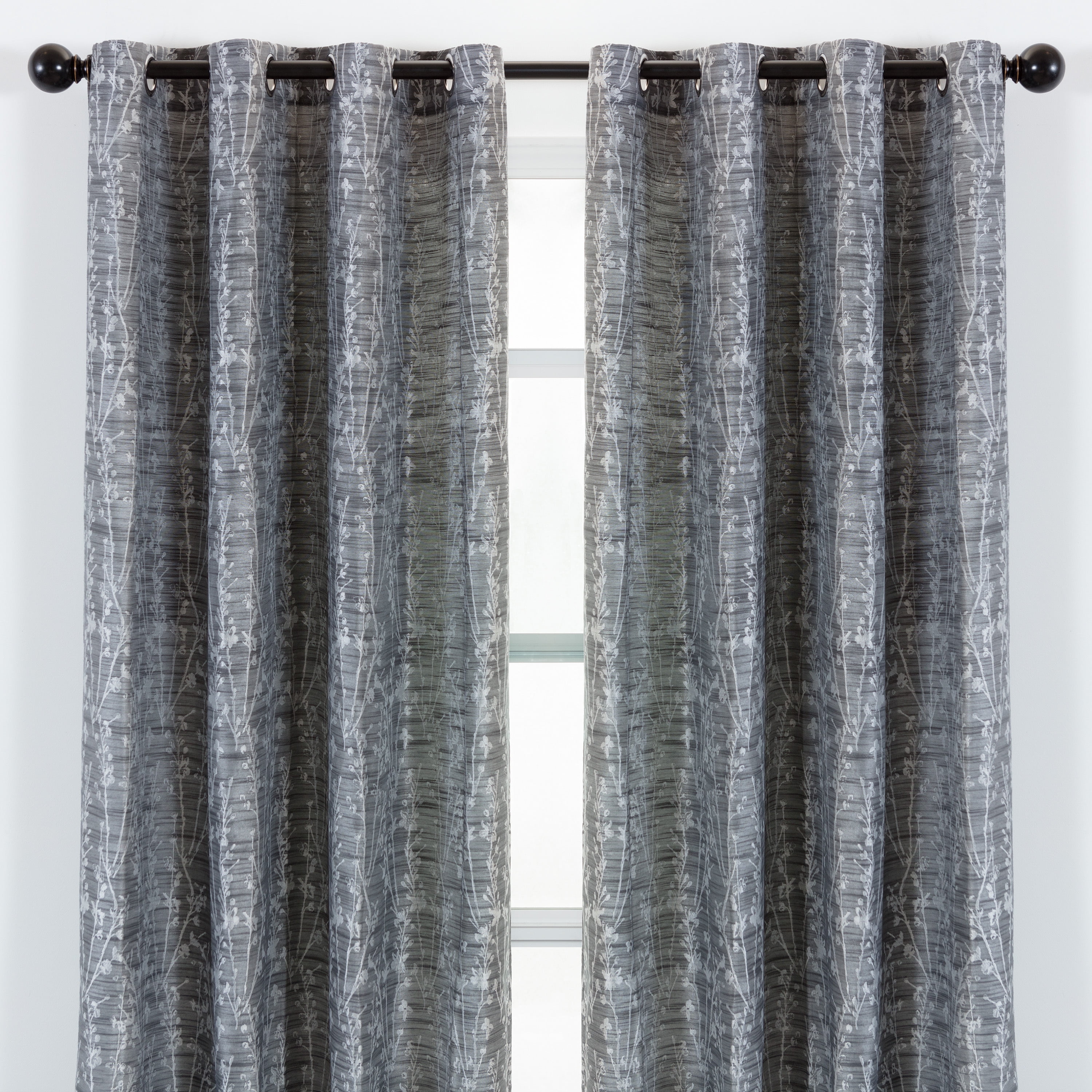 Dark Gray Floral Jacquard Blackout Grommet Window Panels, 52 x 63 Inches