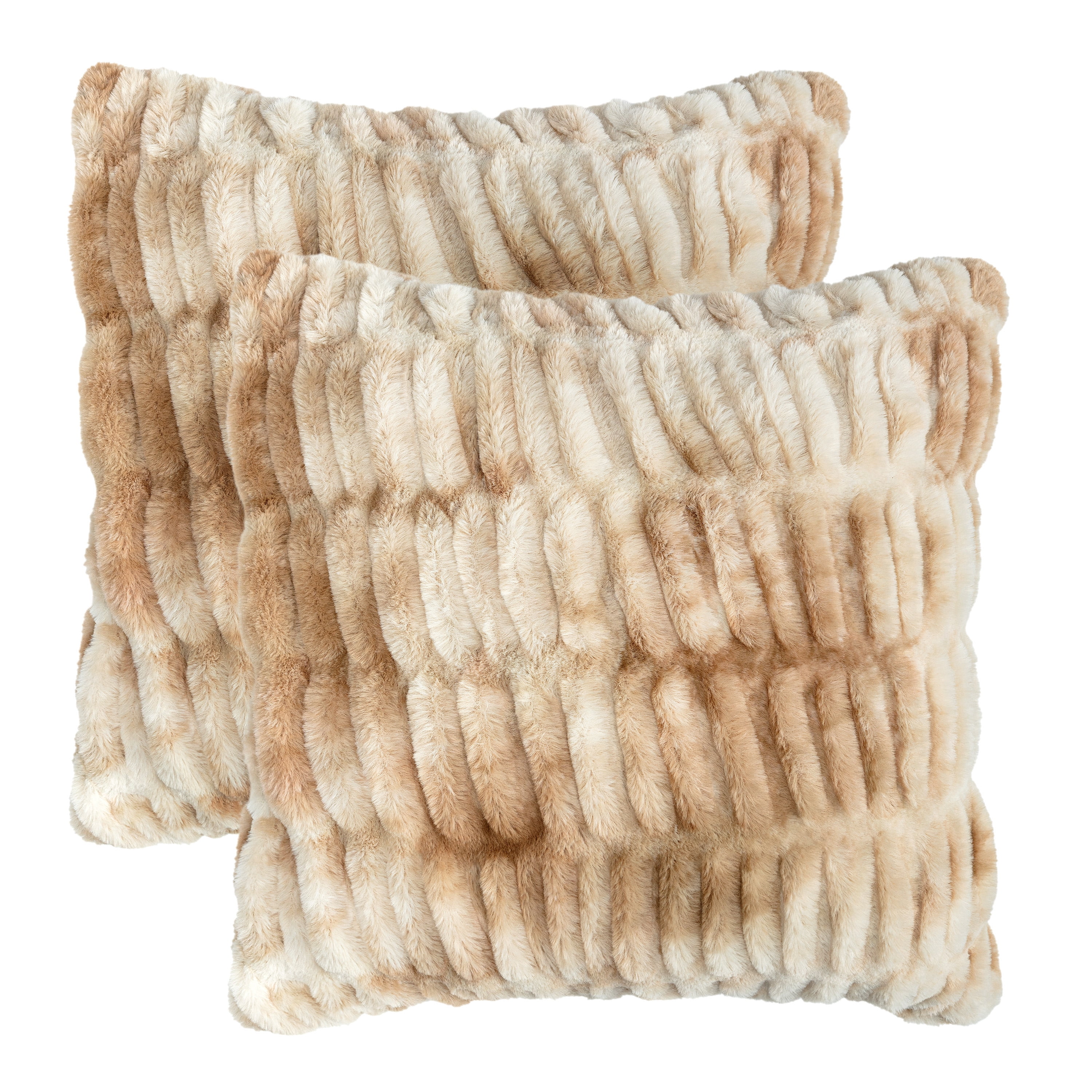 Beige Ruched Faux Fur 18x18 Euro Pillow Covers Set