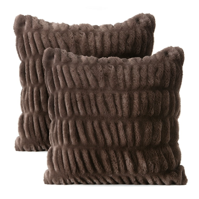 Chanasya 2 Piece Ruched Royal Faux Fur Pillow Cover Set Fuzzy Plush Elegant Throw Pillow for Sofa Chair Couch and Bed with Reversible Velvet 18x18