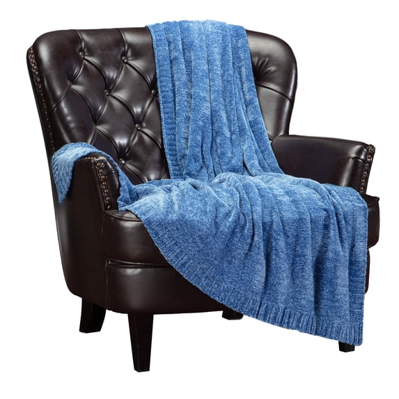 Chanasya Chenille Chateau Luxurious Knit Throw Blanket with Woven Boarder - Super Soft and Classy Subtle Shimmer for Home Decor, Sofa, Chair, Living Room, and Bedroom (50x65 Inches) Blue