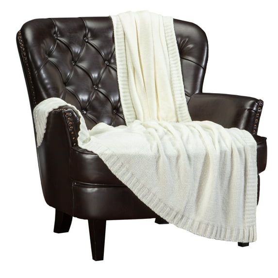 Chanasya Chenille Chateau Luxurious Knit Throw Blanket with Woven Boarder - Super Soft and Classy Subtle Shimmer for Home Decor, Sofa, Chair, Living Room, and Bedroom (50x65 Inches) Crème