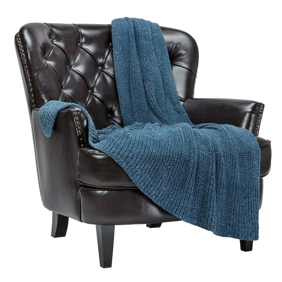 Chanasya Chenille Knit Super Soft Velvety Texture Throw Blanket - Cozy Classy Elegant Decorative with Subtle Shimmer for Sofa Chair Couch Bed Living Bed Room Blanket -(50x65 Inches) Blue