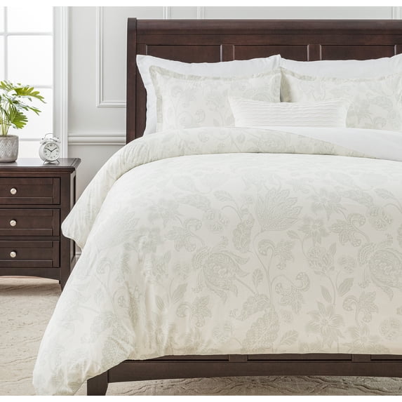 Chanasya Duvet Cover King Set Floral Paisley Print 3-Piece Bedding - Luxurious Brushed Microfiber Comforter Cover with Zipper Closure (1 Duvet Cover & 2 Pillow Shams) Sage - King Bed