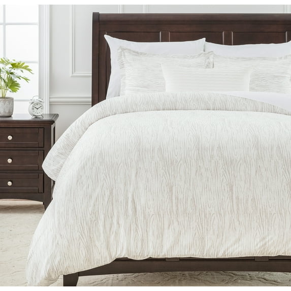 Chanasya Duvet Cover King Set Woodgrain Print 3-Piece Bedding - Luxurious Brushed Microfiber Comforter Cover with Zipper Closure (1 Duvet Cover & 2 Pillow Shams) Taupe White - King Bed