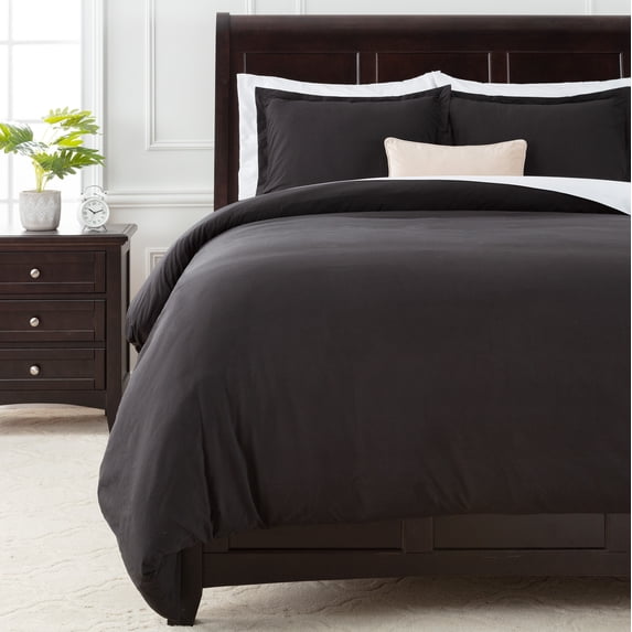 Premium Solid Duvet Cover Set - Duvet Cover (90” x 90”) & 2 Pillow Shams (20” x 26”) - 3-Piece Set - Brown, Queen Size Color: Black Size: Queen