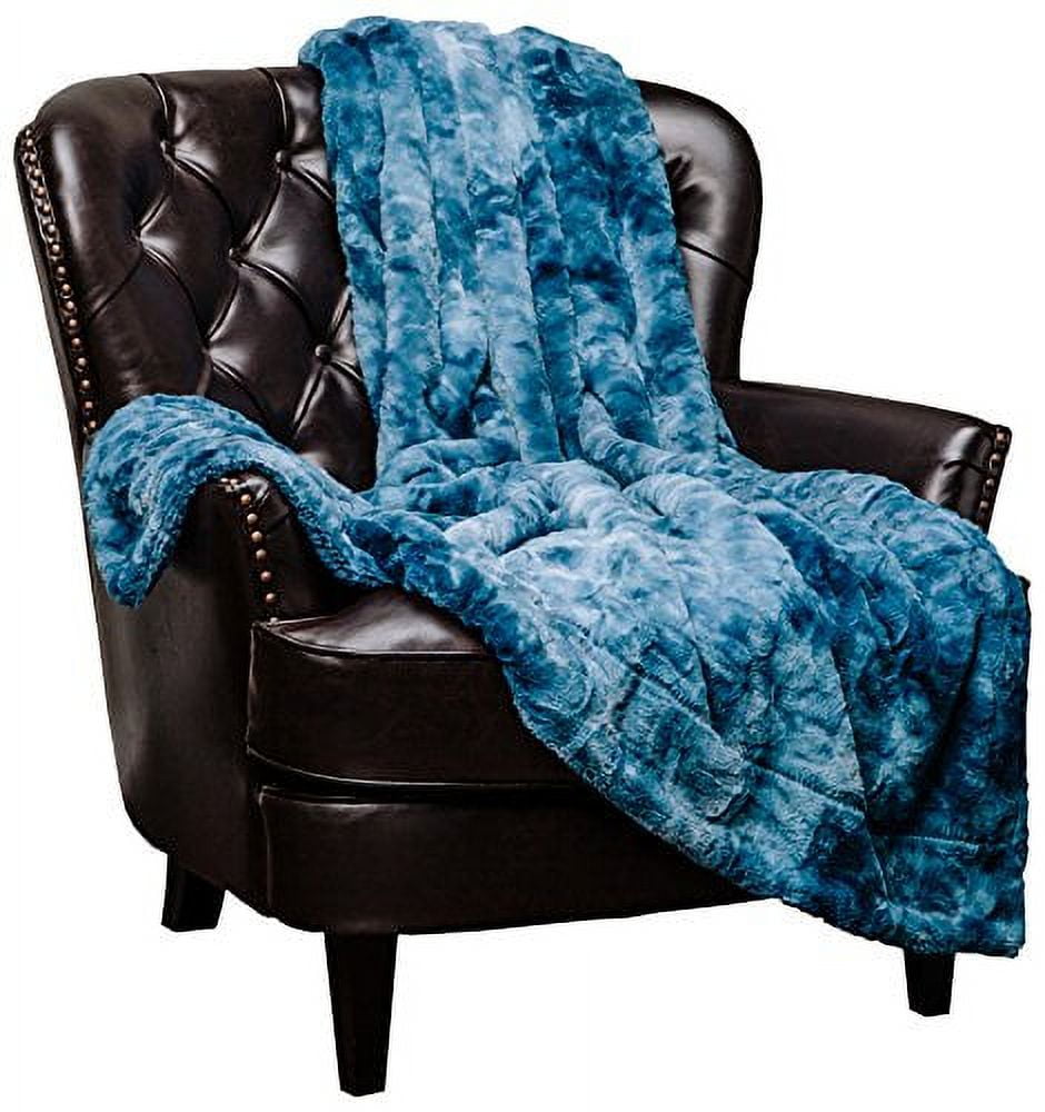 Elegant Minky Blue Faux Fur & Sherpa Reversible Throw Blanket 50" x 65"
