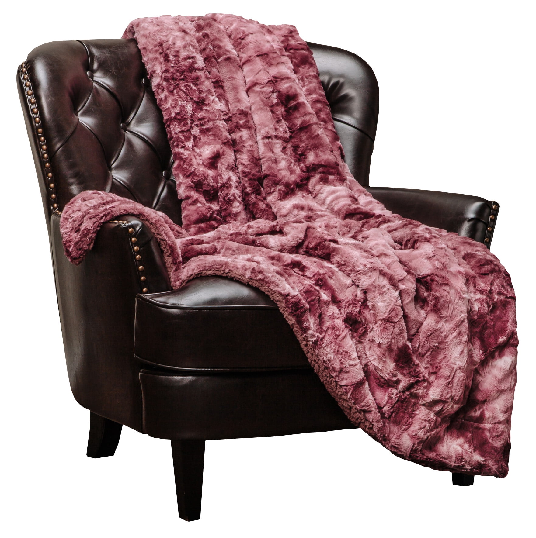 Dark Rose Faux Fur Reversible Sherpa Throw Blanket