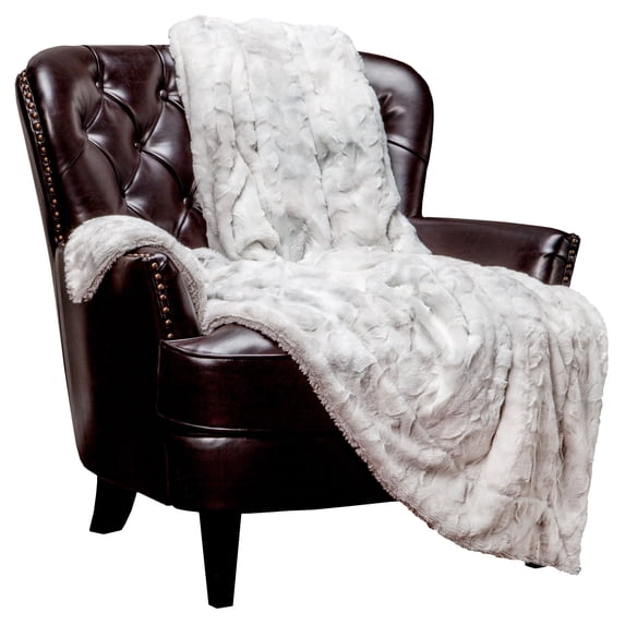 Premium Wolf Faux Fur Throw Blanket - Soft, Fuzzy Sherpa & Minky Throw Blanket - For Bed or Couch - 50\ Color: A(silver) Size: Throw
