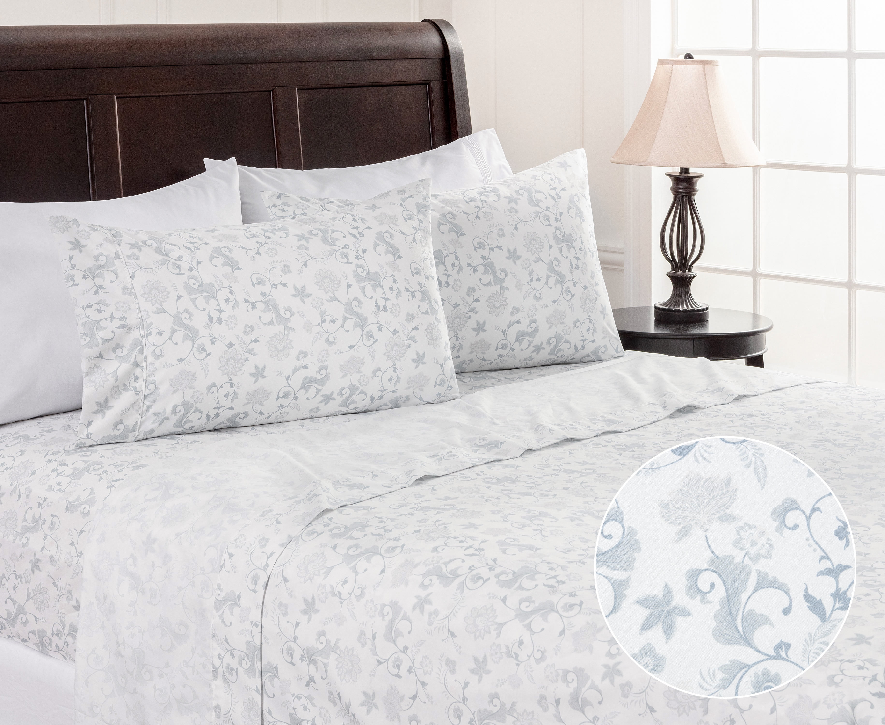 Chanasya Blue Floral Paisley Microfiber Queen Sheet Set