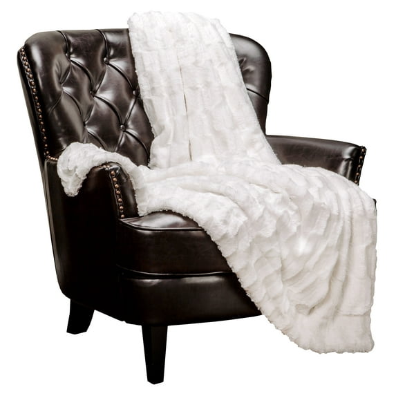 Chanasya Fuzzy Faux Fur Elegant Rectangular Embossed Throw Blanket - Plush Sherpa Microfiber Ivory Blanket for Bed Couch (60x70 Inches) White