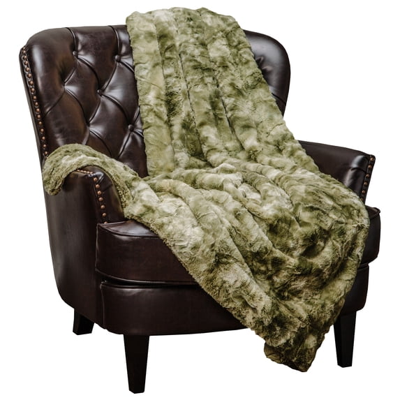 Chanasya Fuzzy Faux Fur Throw Blanket - Light Weight Blanket for Bed Couch and Living Room Suitable for Fall Winter and Spring (60x70 Inches) Green