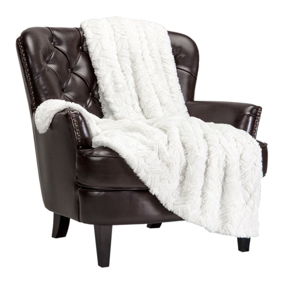 Chanasya Fuzzy Soft Cloud Textured Embossed Faux Fur Throw Blanket - Plush Sherpa Solid Cozy Blanket for Bed Sofa Chair Couch Cover Living Bed Room (50x65 Inches) Egret White Blanket