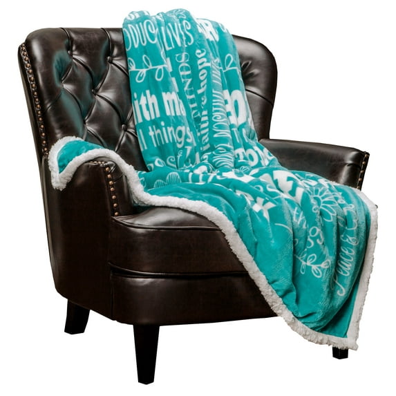Chanasya Hope and Faith Inspirational Message Print Super Soft Ultra Plush Cozy Fleece Microfiber Sherpa Posivite Energy Comfort Caring Uplifting Gift Throw Blanket - for Women Men - Teal Blue Blanket
